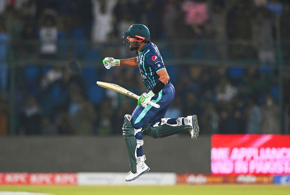 Babar Azam Pakistan celebrates century v England 2nd IT20 Karachi 2022