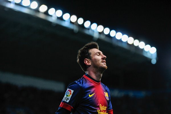 Lionel Messi of FC Barcelona looks on