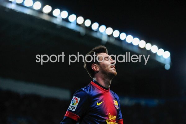 Lionel Messi of FC Barcelona looks on