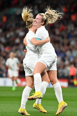 Lauren Hemp England celebrates goal v USA Wembley 2022