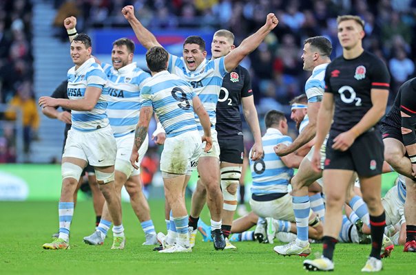 Ignacio Ruiz Argentina celebrates win v England Autumn International Twickenham 2022