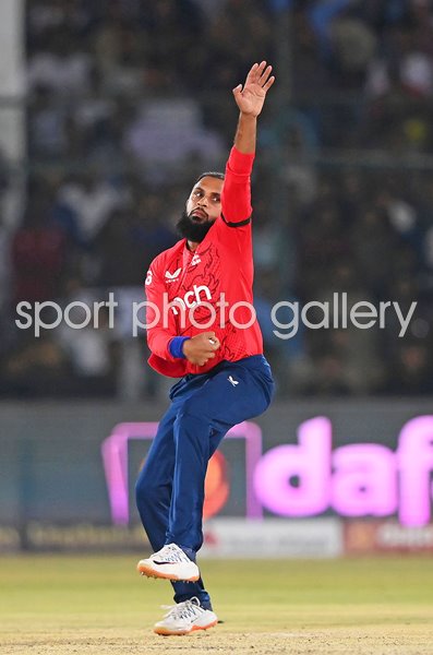 Adil Rashid England bowls v Pakistan 1st IT20 Karachi 2022