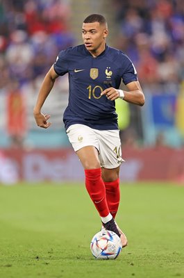 Kylian Mbappe France on the ball v Denmark Group D World Cup 2022