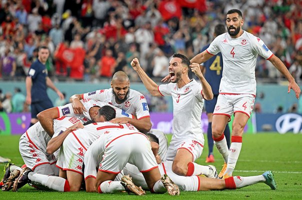 Tunisia celebrate goal v France Group D World Cup Qatar 2022