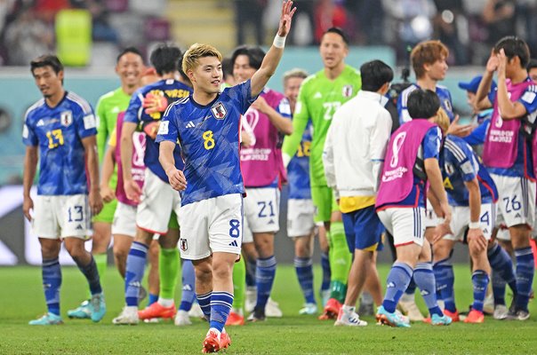 Ritsu Doan Japan celebrates win v Spain Group E World Cup Qatar 2022