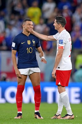Robert Lewandowski Poland & Kylian Mbappe France Last 16 World Cup 2022