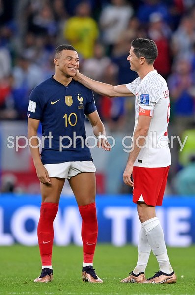 Robert Lewandowski Poland & Kylian Mbappe France Last 16 World Cup 2022