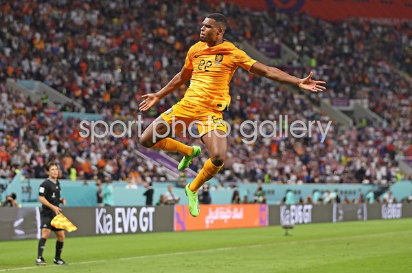 Denzel Dumfries Netherlands celebrates goal v USA Last 16 World Cup 2022