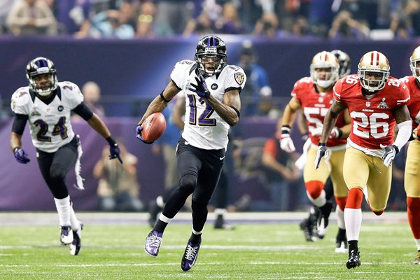 Jacoby Jones Baltimore Ravens 108 yard touchdown Super Bowl 2013