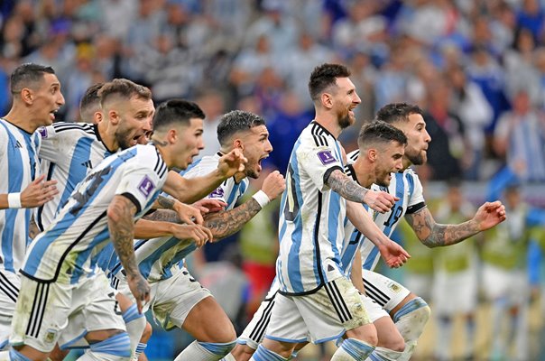 Lionel Messi and Argentina celebrate v Netherlands Quarter Final World Cup Qatar 2022