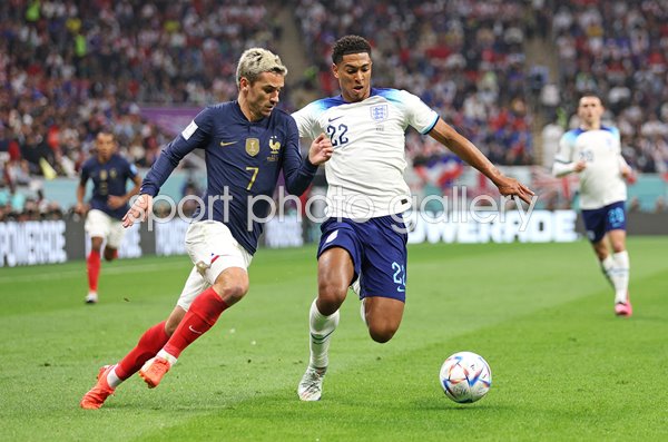 Jude Bellingham England v Antoine Griezmann France Quarter Final World Cup 2022
