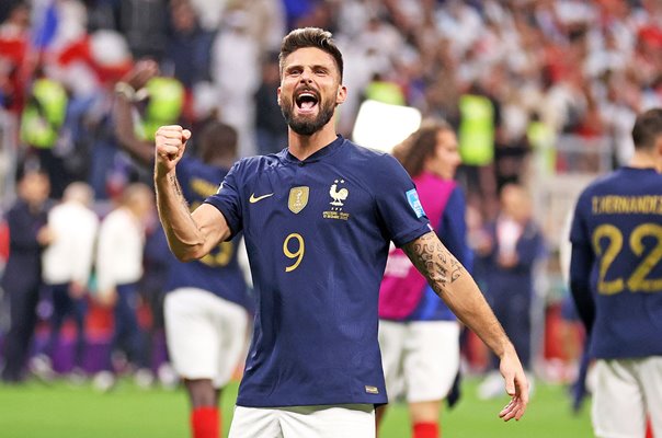 Olivier Giroud France celebrates goal v England Quarter Final World Cup 2022