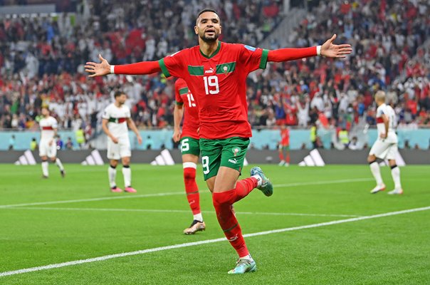 Youssef En-Nesyri Morocco scores v Portugal Quarter Final World Cup 2022