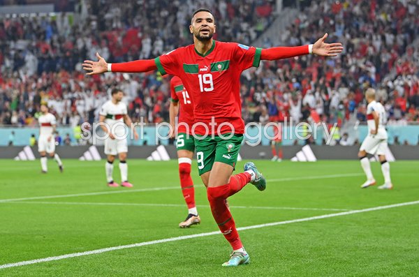 Youssef En-Nesyri Morocco scores v Portugal Quarter Final World Cup 2022