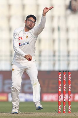 Abrar Ahmed Pakistan bowls v England Multan Test Match 2022