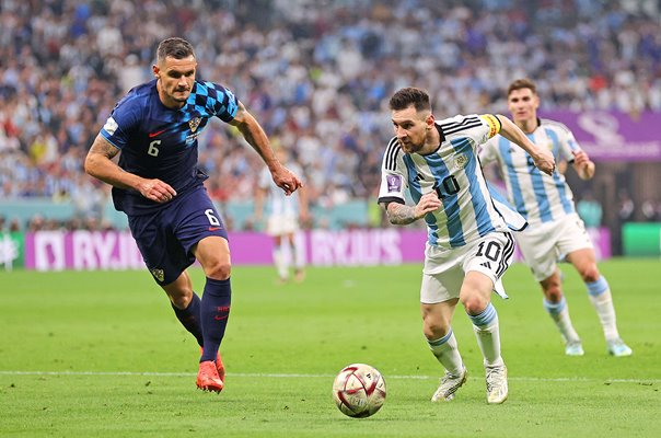 Lionel Messi Argentina v Dejan Lovren Croatia Semi Final World Cup 2022