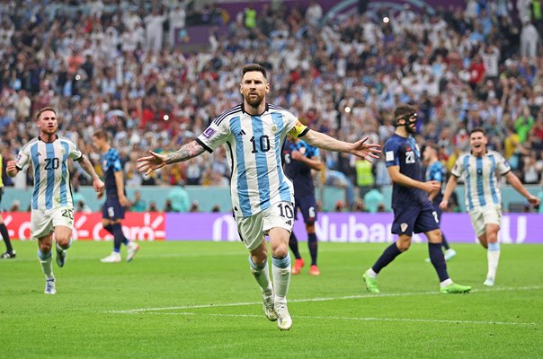 Lionel Messi Argentina celebrates v Croatia Semi Final World Cup Qatar 2022