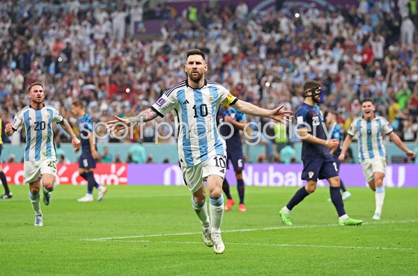 Lionel Messi Argentina celebrates v Croatia Semi Final World Cup Qatar 2022