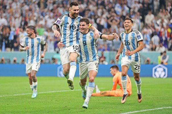 Julian Alvarez & Lionel Messi Argentina v Croatia Semi Final World Cup Qatar 2022