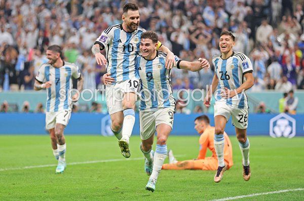 Julian Alvarez & Lionel Messi Argentina v Croatia Semi Final World Cup Qatar 2022
