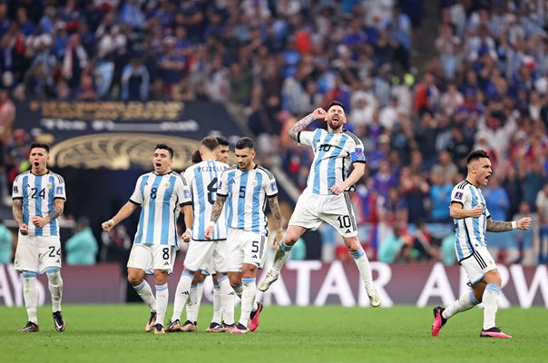 Lionel Messi Argentina celebrates World Cup Final penalties 2022