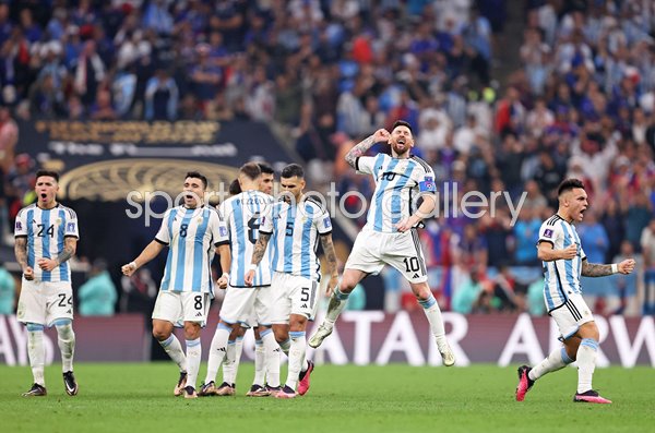 Lionel Messi Argentina celebrates World Cup Final penalties 2022