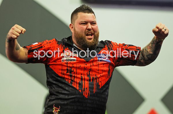 Michael Smith of England winning moment World Darts Alexandra Palace 2023