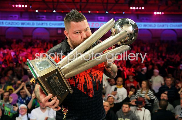 Michael Smith of England celebrates World Darts Alexandra Palace 2023