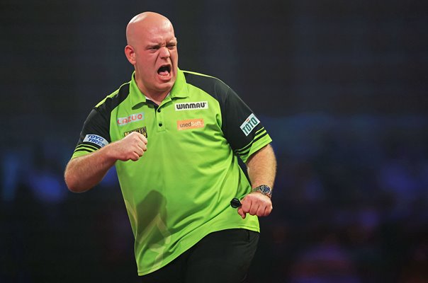 Michael van Gerwen Netherlands celebrates World Darts Alexandra Palace 2023