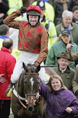 Mick Fitzgerald celebrates on Fondmort Ryanair Chase Cheltenham Festival 2006