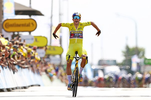 Wout Van Aert Belgium celebrates Stage 4 win Tour de France 2022