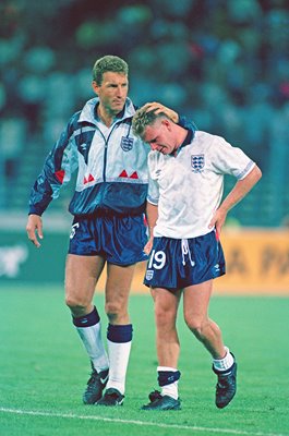 Paul Gascoigne consoled by Terry Butcher England v Germany World Cup 1990