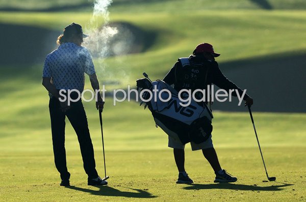 Miguel Angel Jimenez Spain smokes his cigar Dubai Desert Classic 2023