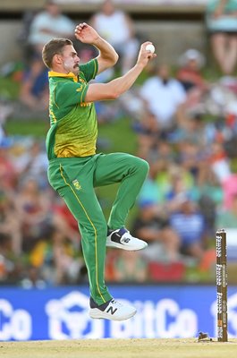 Anrich Nortje South Africa bowls v England ODI Bloemfontein 2023