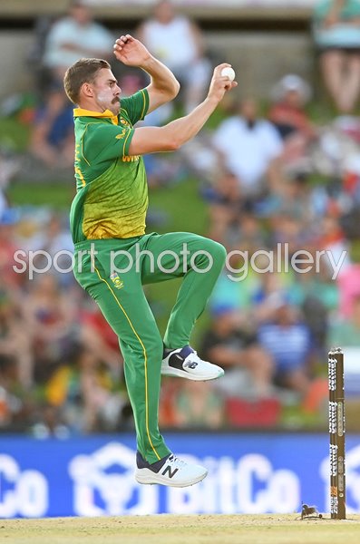 Anrich Nortje South Africa bowls v England ODI Bloemfontein 2023