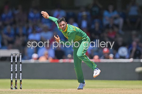 Keshav Maharaj South Africa bowls v England ODI Bloemfontein 2023