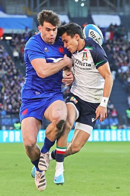 Ange Capuozzo Italy v Damian Penaud France Six Nations Roem 2023