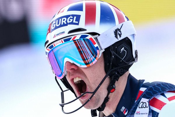 Dave Ryding Great Britain celebrates Ski World Cup Slalom Kitzbuehel 2023