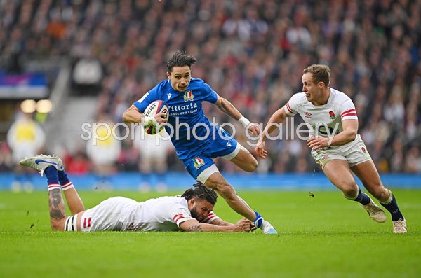 Ange Capuozzo Italy v Max Malins England Six Nations Twickenham 2023