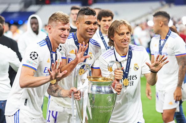 Toni Kroos, Casemiro & Luka Modric Real Madrid Champions League Winners 2022