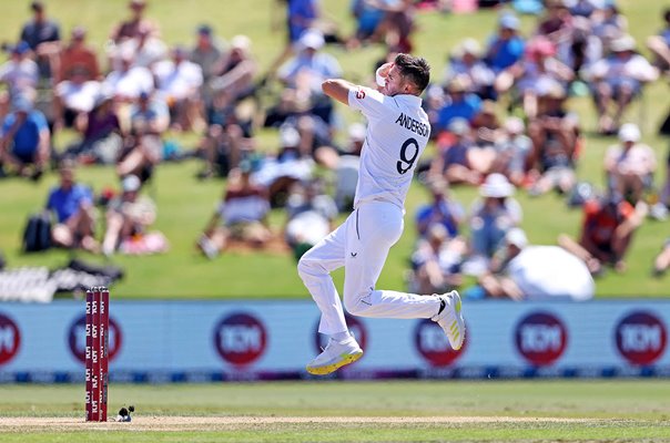 James Anderson England bowls v New Zealand Mount Maunganui 2023