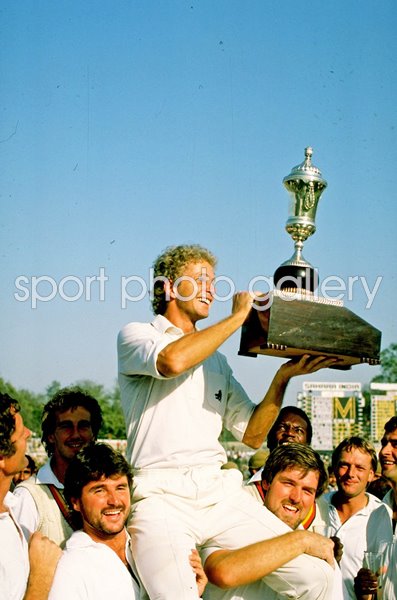 David Gower England captain celebrates Test win v India Kanpur 1985
