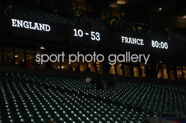 England 10 - 53 France Twickenham Scoreboard Six Nations 2023