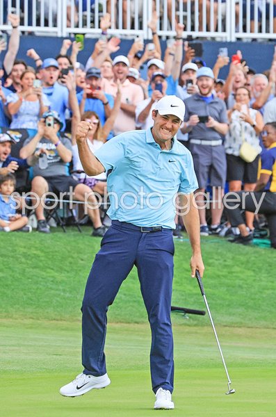 Scottie Scheffler USA celebrates Players Championship win TPC Sawgrass 2023