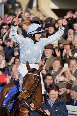 Rachael Blackmore celebrates Honeysuckle win Mares Hurdle Cheltenham 2023