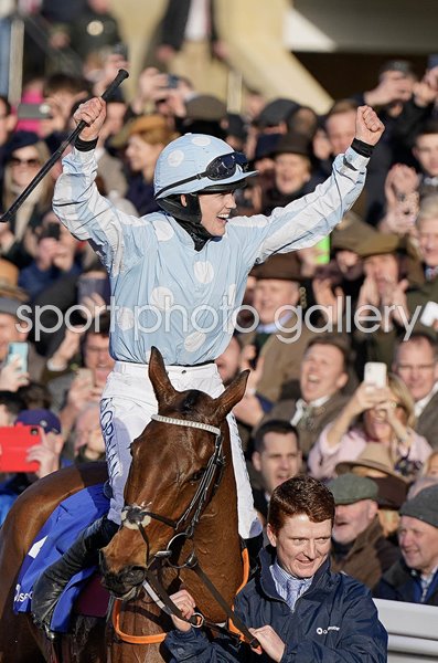 Rachael Blackmore celebrates Honeysuckle win Mares Hurdle Cheltenham 2023