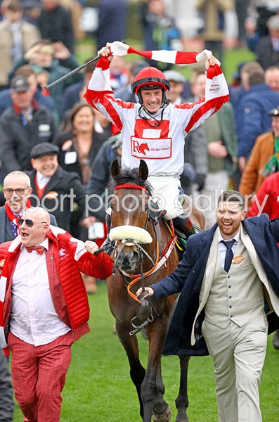 Sam Twiston-Davies celebrates The Real Whacker win Cheltenham Festival 2023