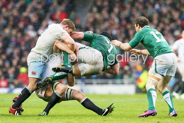 Chris Robshaw & Tom Youngs tackle Sean O'Brien 2013