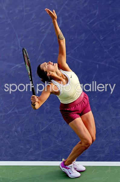 Aryna Sabalenka of Belarus serves Indian Wells 2023