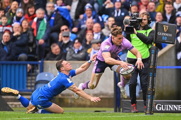 Duhan van der Merwe Scotland scores v Italy Murrayfield Six Nations 2023